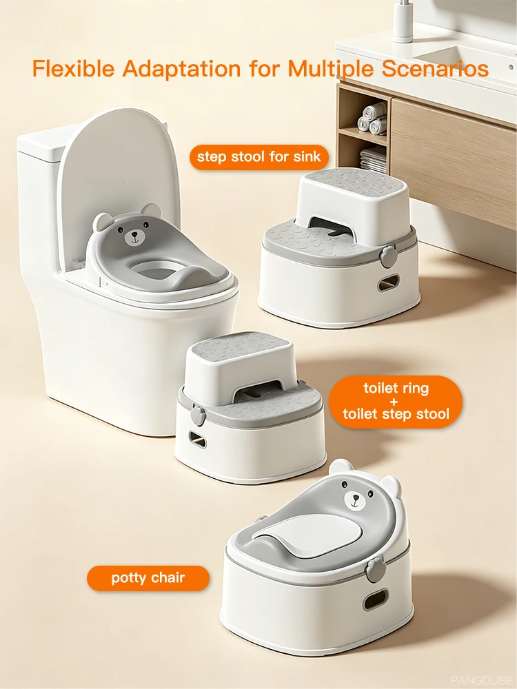 PANGDUBE Toddler Potty Trainer 3-in-1, Anti-Slip Potty Training Seat, Convertible Toilet Ring with Step Stool, Children's Potty