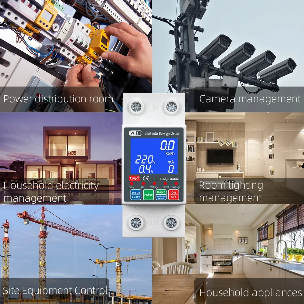 RMshebei Tuya Smart Home Switch 63A 2P MCB Circuit Breaker WiFi PV Metering 220V Voltage Protector Remote Control Din Metering