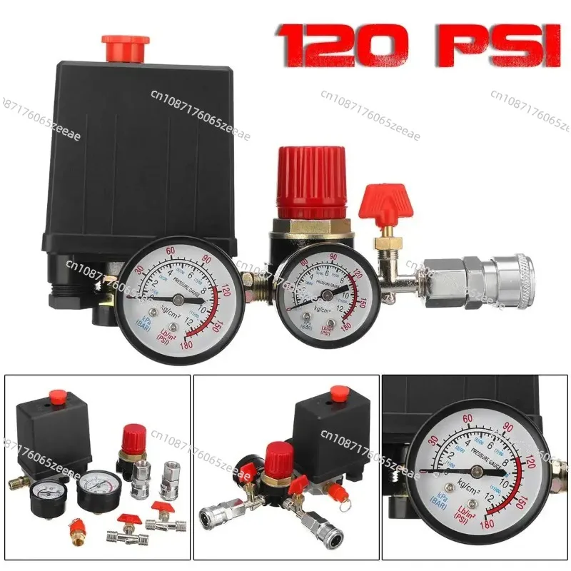 240V 120PSI Air Compressor Pump Pressure Switch Control Valve Manifold Regulator With Quick Connector Gauges 95-125 PSI