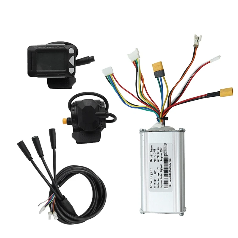 

24V 250W Electric Scooter Controller+LCD Display+Brake+Connected Cable Kit Replacement Accessories Silver&Black