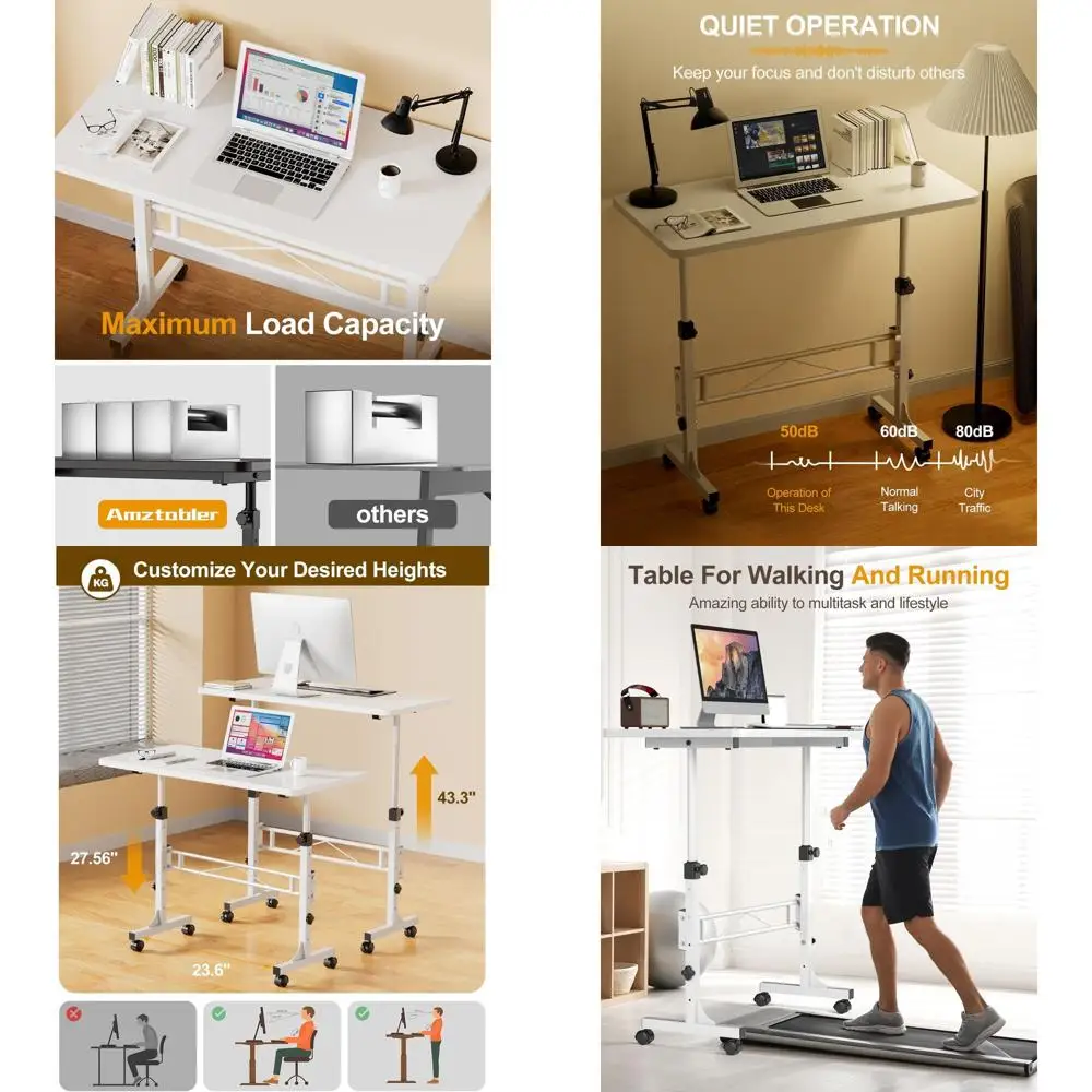 

Small Standing Desk Adjustable Height, Mobile Stand Up Desk with Wheels, 32 Inch Portable Rolling Desks Computer Office Workstat