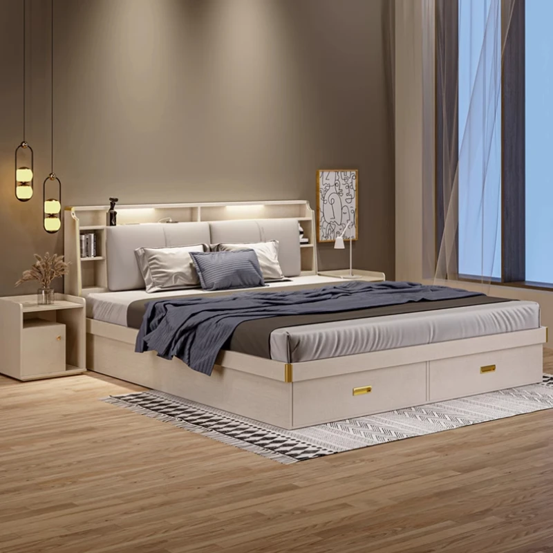 

Fashionable High Quality Bed Storage Modern Twin Wood Ltalian Style Bed Apartment Confortable Luxury Cama Casal Beds Furniture