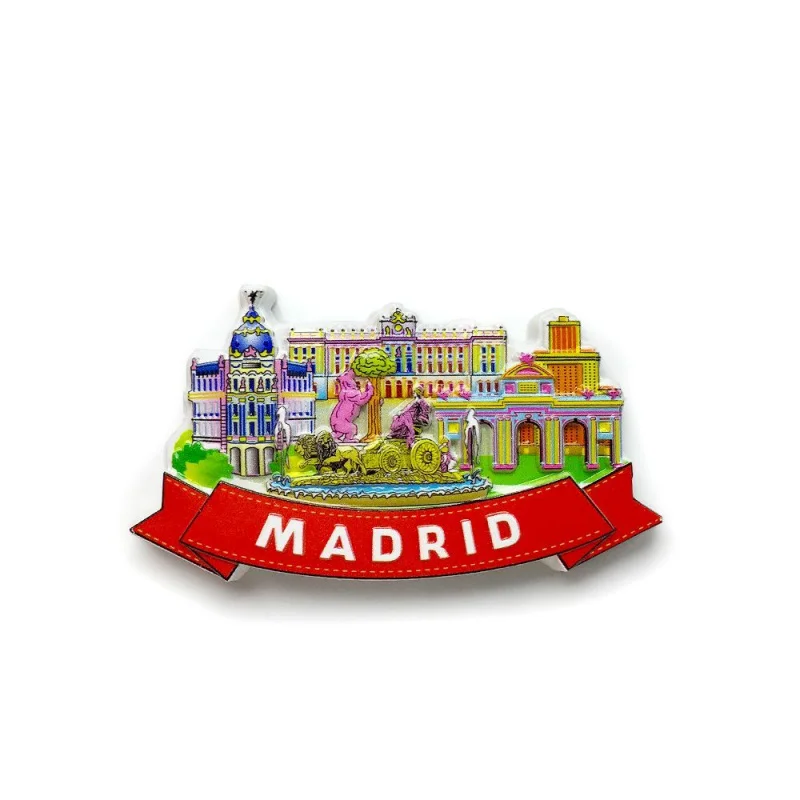 

Spain Madrid Landmarks Fridge Magnet - 3D Resin Refrigerator Magnets Souvenirs España, Featuring Royal Palace & Cibeles Fountain