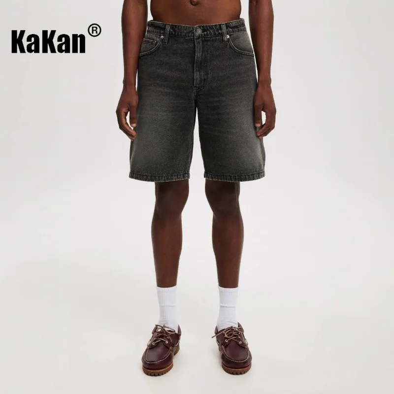 Kakan - กางเกงยีนส์ขาสั้นผู้ชายใหม่ Y2k เสื้อผ้าเดนิมกางเกงกลางกางเกงยีนส์ฤดูร้อนกางเกงฤดูร้อน