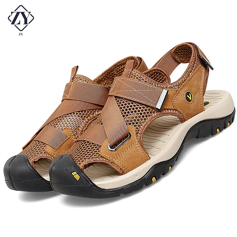 Comfortable Handmade Men's Sandals Genuine Leather Soft Summer Men's Shoes Retro Sewing Casual Beach Sandals Shoes Size 38-47