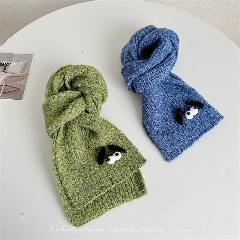 Cartoon Dog Children Woolen Yarn Knit Scarves Winter Warm Soft Comfortable Long Neck Scarf Baby Kids Muffler for Boys Girls