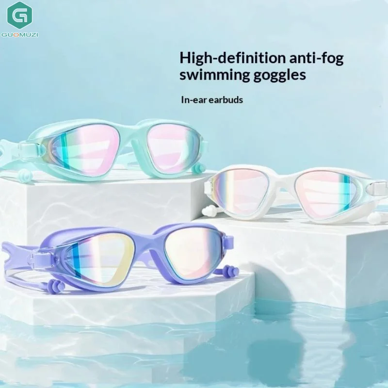 1*Colorful Adult Swimming Goggles Professional Racing Swimming Goggles HD Anti Fog Waterproof Oversized Frame For Men And Women