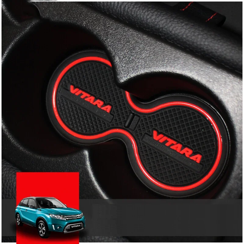 Accessories Stickers Anti-Slip Gate Slot Mat Rubber Coaster for Suzuki Vitara 2015 2016 2017 2018 2019 Escudo Sport Cup Mats