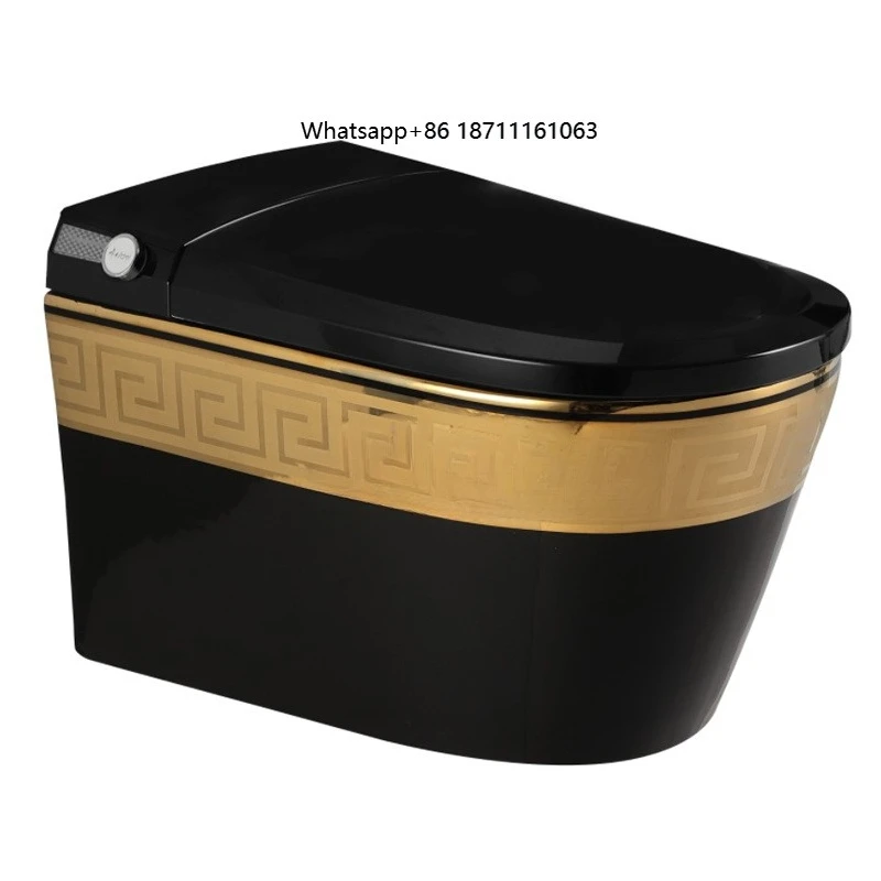 New Design Middle East Hot Sale  Gold Color Glossy Black  Smart Intelligent Wall Hung Automatic Toilet Mounted to Wall