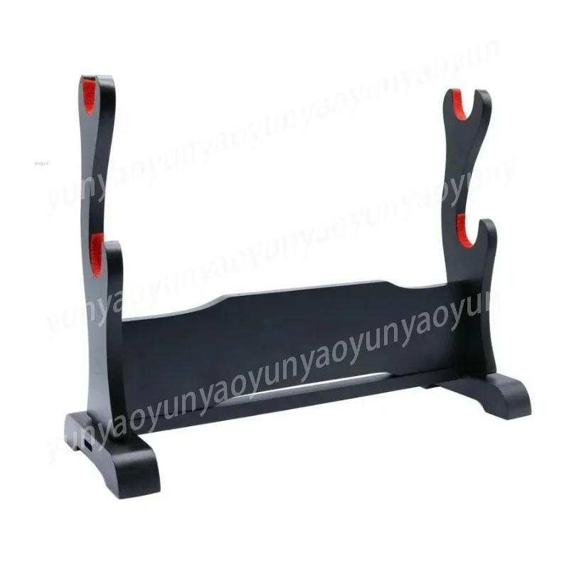 Black Sword Holder Two-layer Knife Solid Wood Martial Arts Display Seat Bright Paint Protective