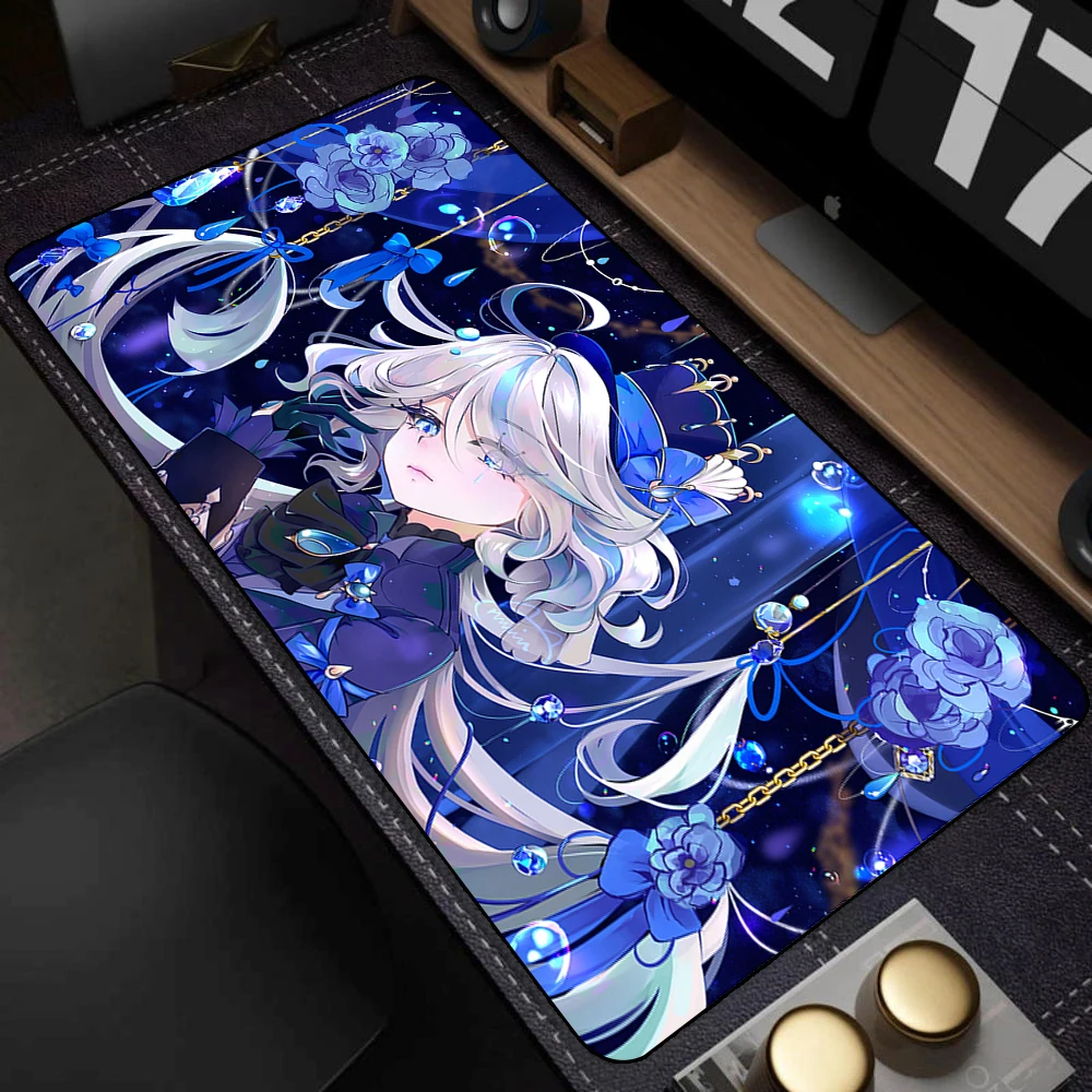 Anime Furina Mouse Pad Large Gaming Desk Mat Non-Slip Laptop Keyboard Tray Office PC Genshin Impact Kawaii Carpet Black