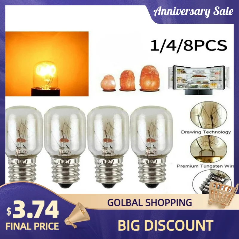 1/ 4 / 8PCS E14 Salt Lamp Globe Bulb 15W AC220V-240V Vintage Incandescent Bulbs Refrigerator Oven Light Bulbs Replacement Light