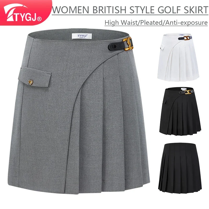 TTYGJ Ladies British Style Thicken Golf Culotte Women High Waist Skort Golf A-lined Skirt with Inner Shorts Autumn Winter S-XXL