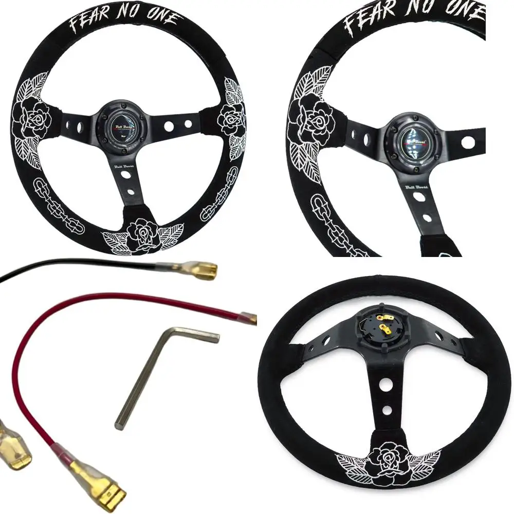 Custom Rose Steering Wheel 350mm Deep Dish 6 Bolt For JDM Sport Racing Steering Wheel Suede Horn Button Included