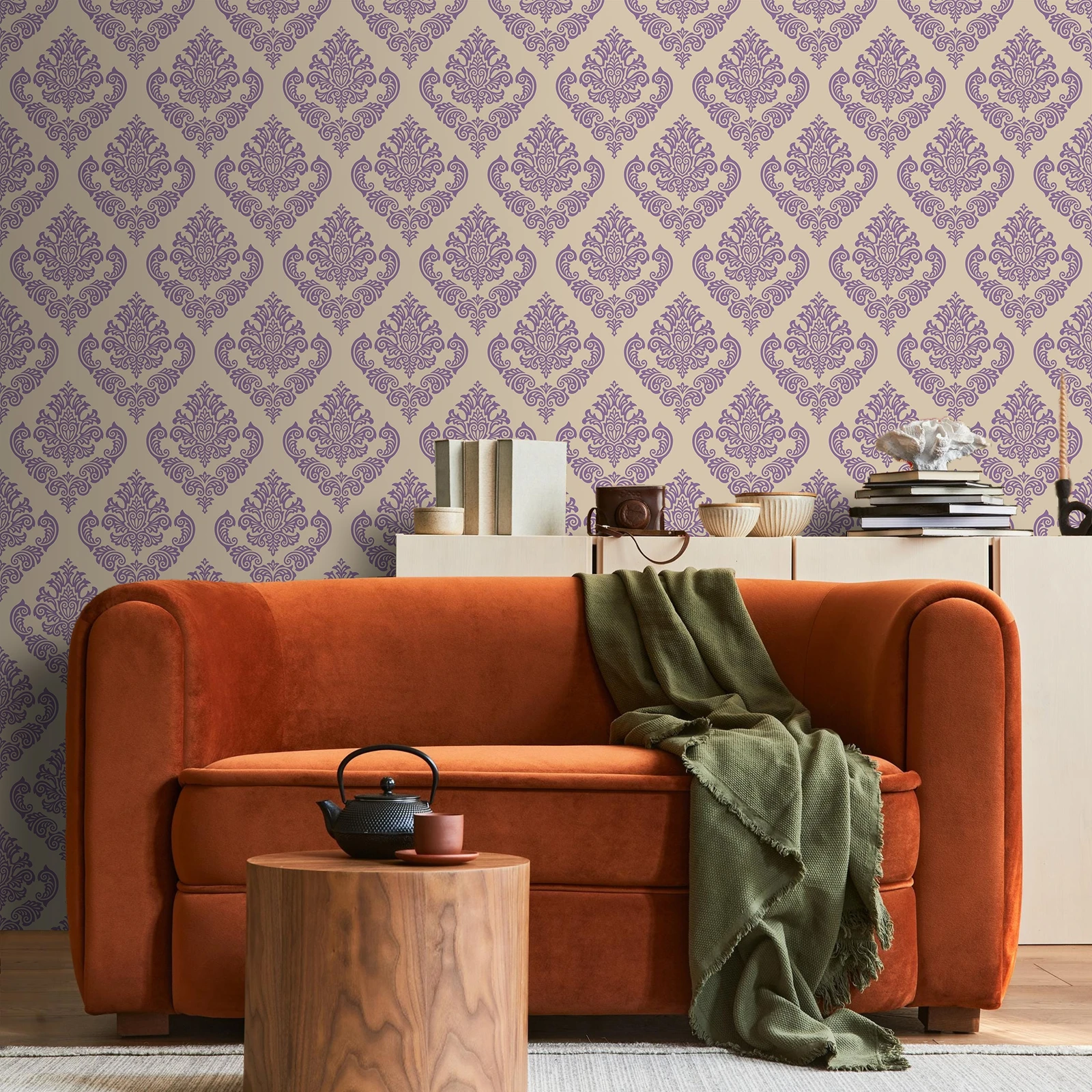 

Элегантные обои с фиолетовым узором, винтажные фиолетовые обои с цветочным принтом для гостиной, украшение для дома, отклеивание и наклейка, 50*300, на заказ