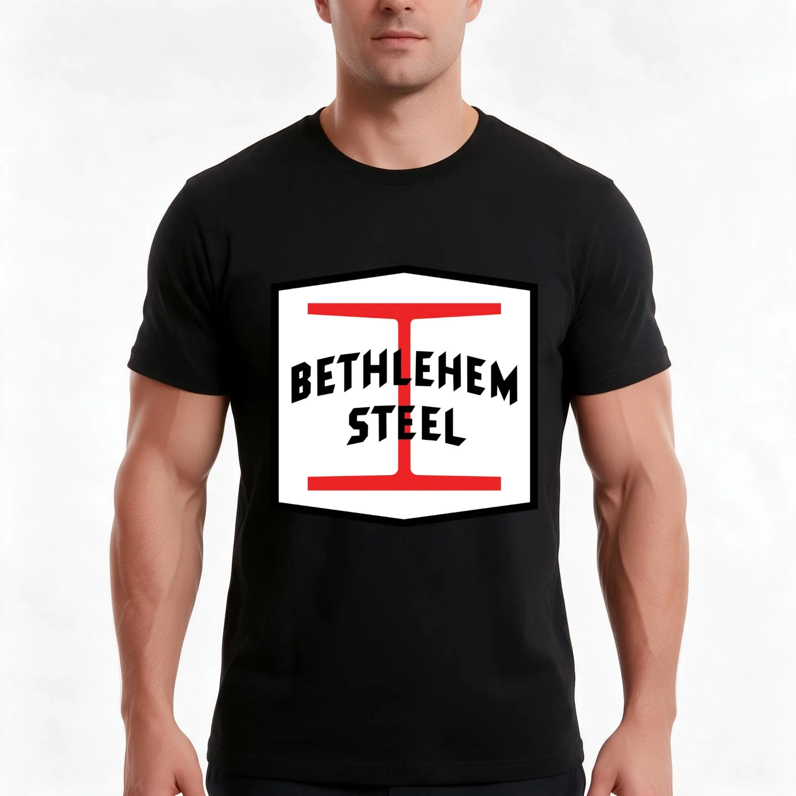 Bethlehem Steel T-Shirt, Summer Casual Cotton Tee, Oversized Streetwear Tops, Vintage Graphic Print, Loose Fit Short Sleeve
