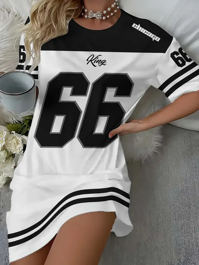 夏の女性用Tシャツワンピース、プラスサイズ、カジュアル、キングNO.66プリント、レディース半袖プルオーバーワンピース、婦人服