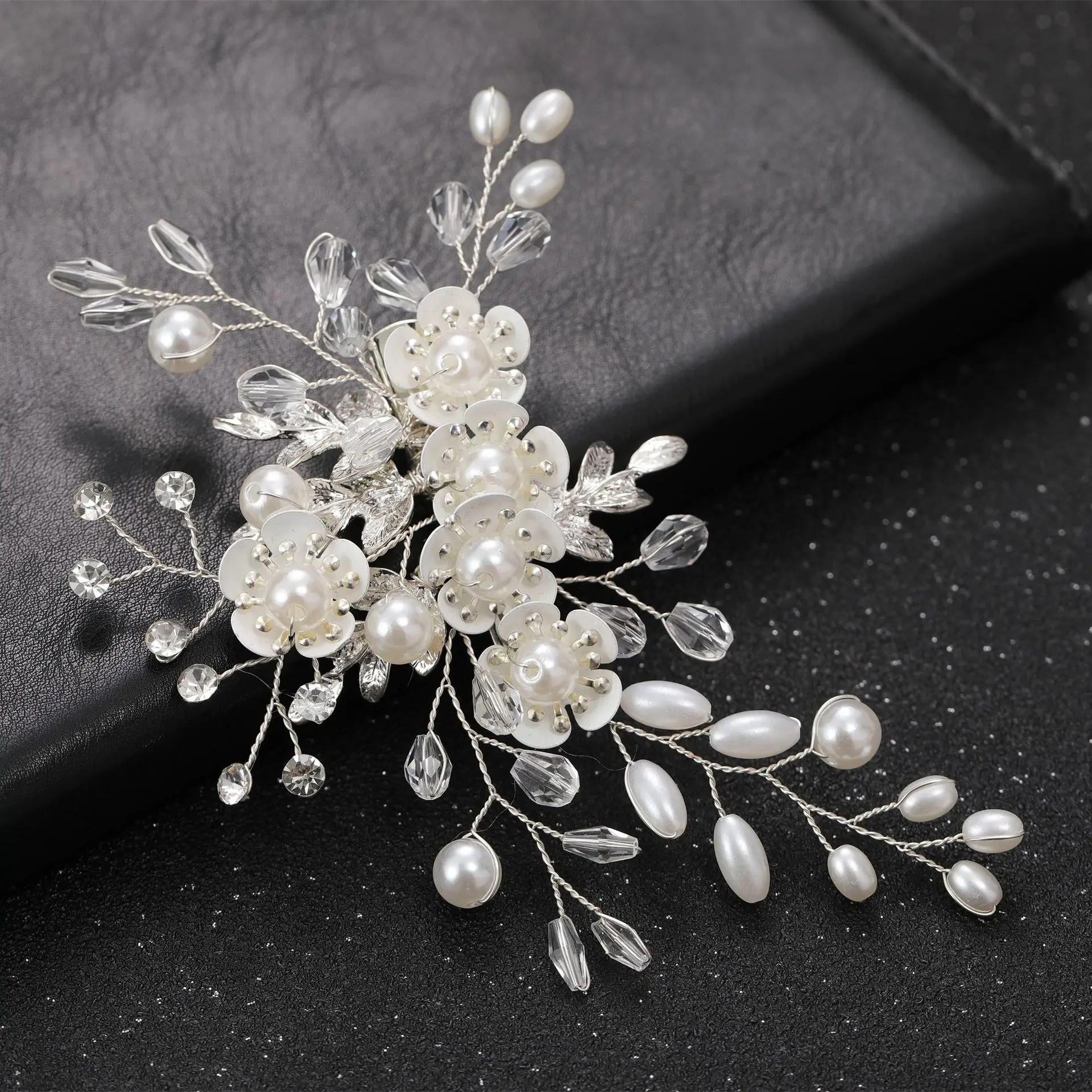 

Floralbride Handmade Wired Crystal Pearl Flower Leaf Wedding Hair Clip Barrettes Bridal Headpieces Hair accessories Bridesmaids