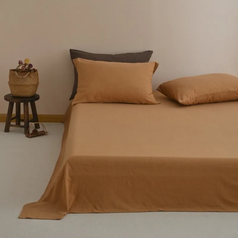 Japanese Wabi Sabi Style 100% Cotton Yarn Dyed Solid Color Bed Sheet Soft Breathable High Quality Boutique Single Bed Linen