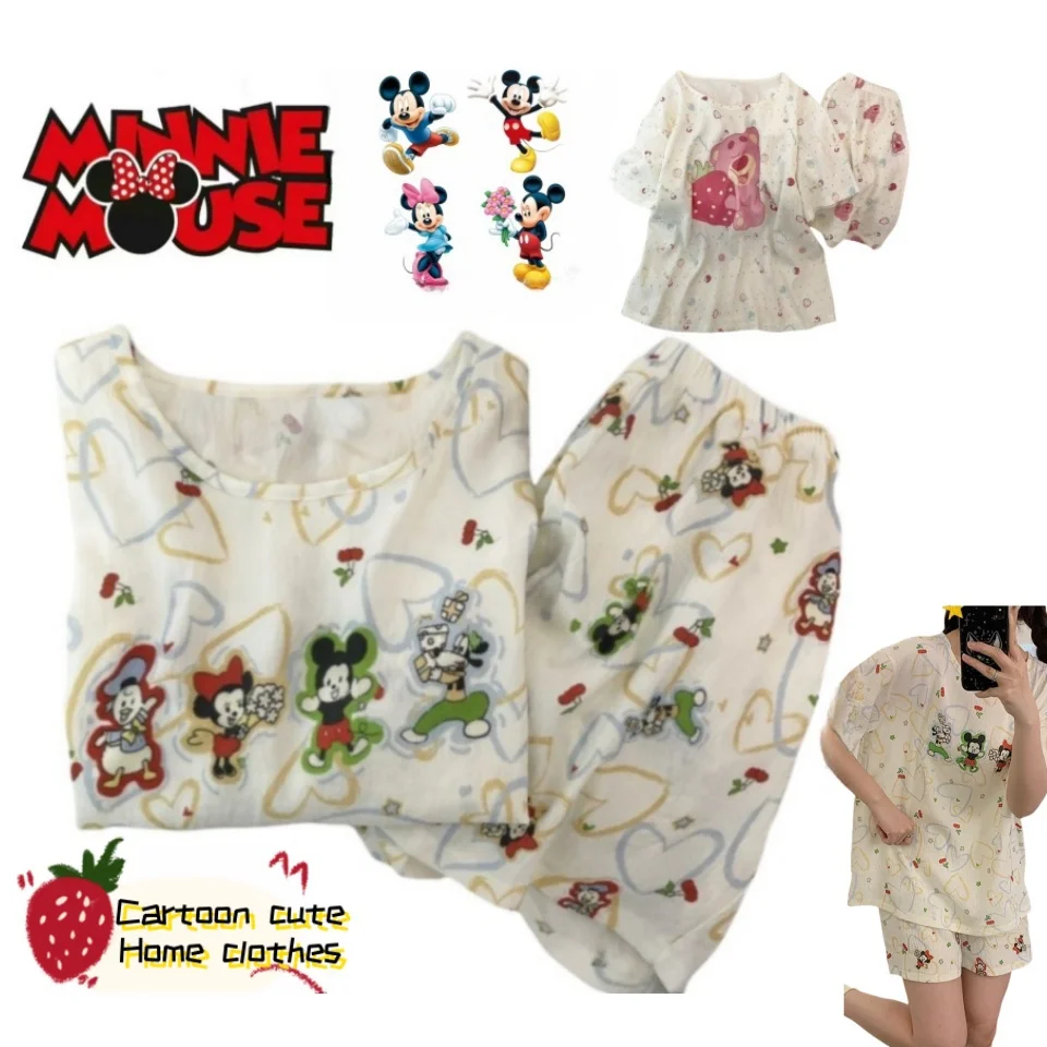 

Домашняя одежда Mickey Minnie Kawaii. Летние девушки могут носить шорты с короткими рукавами. Удобные мягкие и дышащие пижамы из двух частей.