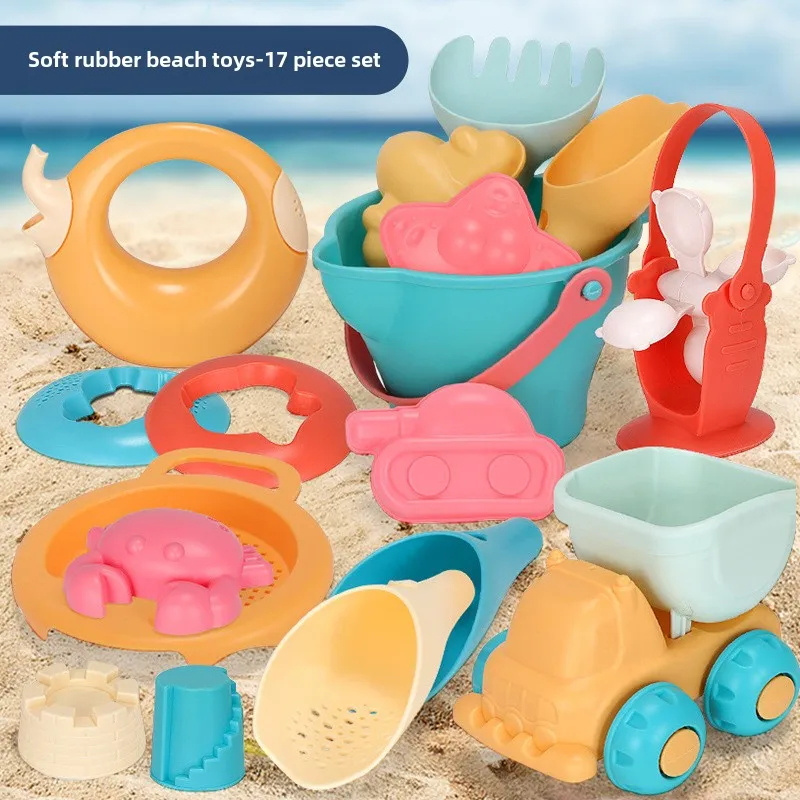 ألعاب الشاطئ للأطفال مجموعة لعب رملية من السيليكون الناعم للأطفال الصغار في الصيف وحمام الشاطئ والماء وعربة متينة وسهلة الحمل #6