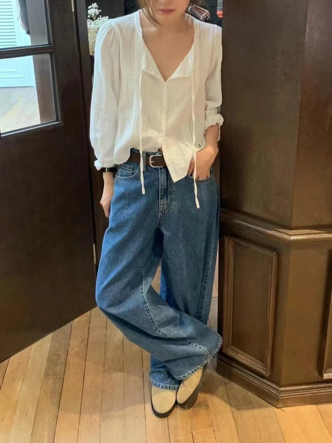

Loose Wide Leg Blue Jeans Women's High Waist Straight Cut Casual Trousers Autumn 2024 Vintage Sle Comfortable Fit Jeans