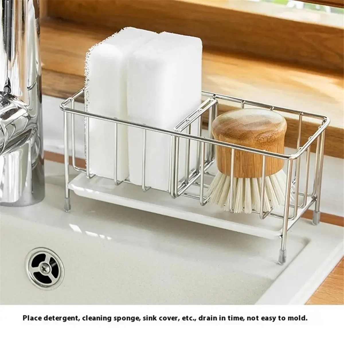 Kitchen Sink Sponge Holder Storage Rack for Sink Kitchen Sink Organizer Anti-Rust Sink Sponges Scrubbers Soap Dish Rack