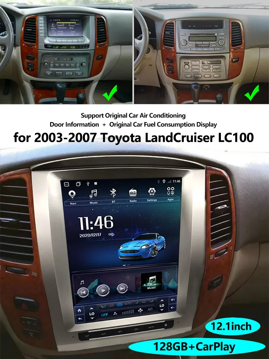 Android 13 For Toyota Land Cruiser 100 LC100 For Lexus LX470 Tesla Screen Navigation GPS Car Radio Multimedia Auto Radio Carplay