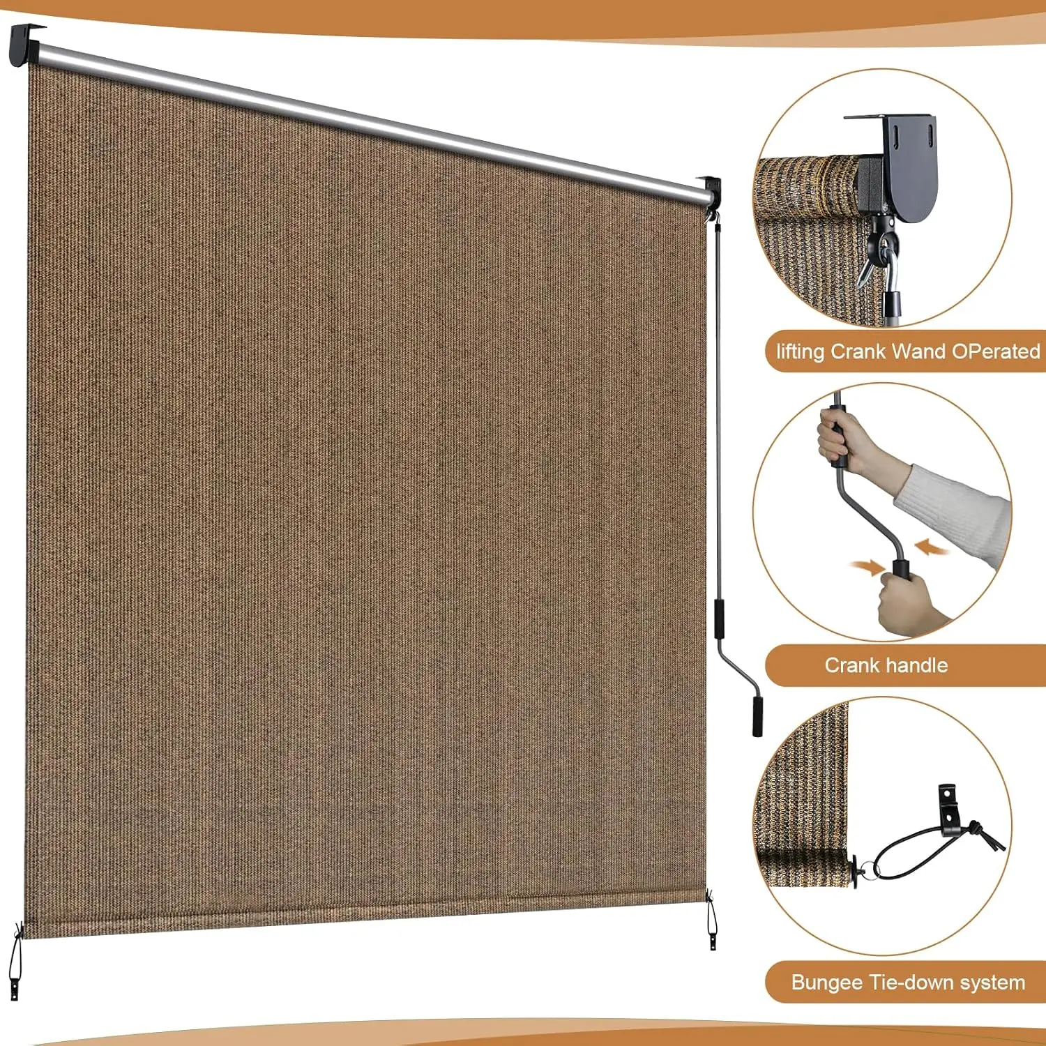 Buitenzonwering zonder snoeren, terraszonwering, buitenrolgordijnen voor terras, brede privacy screens (bruin/grijs/khaki)