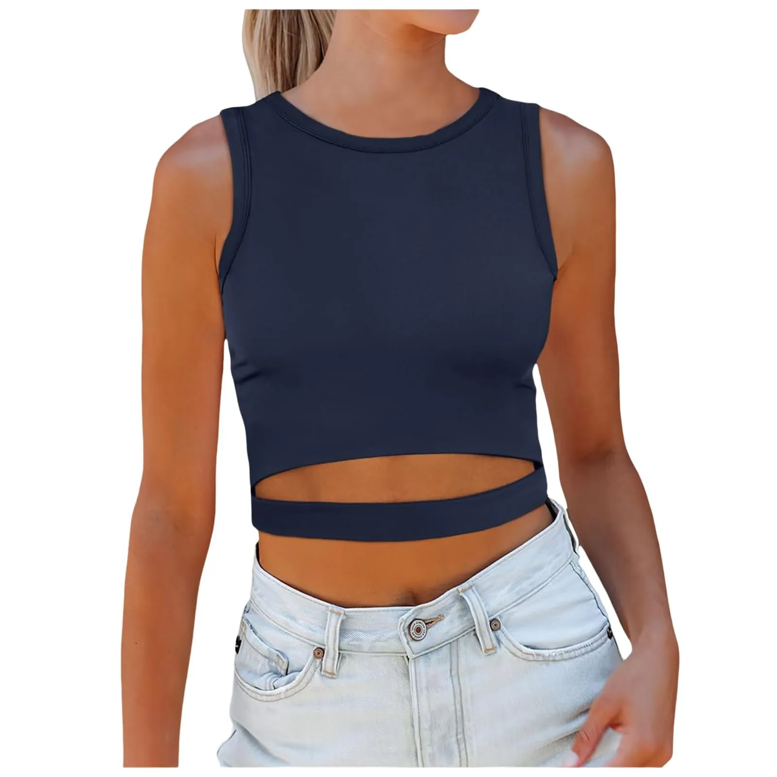 Camisetas sin mangas ajustadas para mujer, chaleco deportivo de color liso para Fitness, Yoga, tendencia de moda a juego, viaje diario, espalda cruzada, novedad de verano