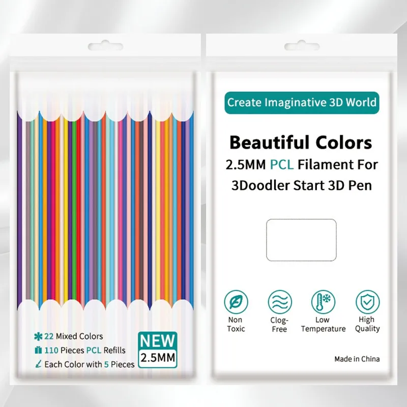 

2.5mm PCL Low Temperature 3D Pen Filament Refill Compatible with 3Doodler Safe Eco-Friendly Material for Kids DIY Drawing Art