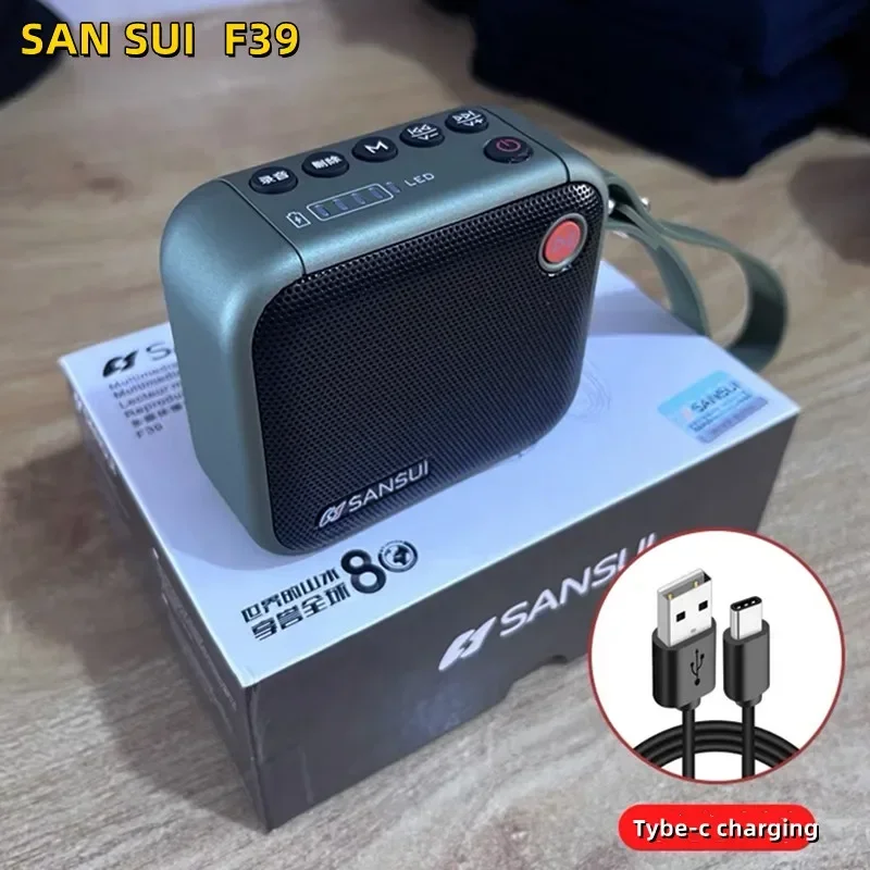 Sansui F39 미니 무선 블루투스 스피커 스테레오 HIFI TWS 베이스 풀 밴드 라디오 MP3 음악 플레이어 시스템 Caixa De Som Bluetooth
