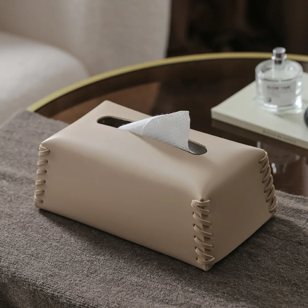 

Durable Luxury Woven Tissue Box PU Leather Elegant Tissue Paper Holder Unique Pure Color Paper Towel Cover Home