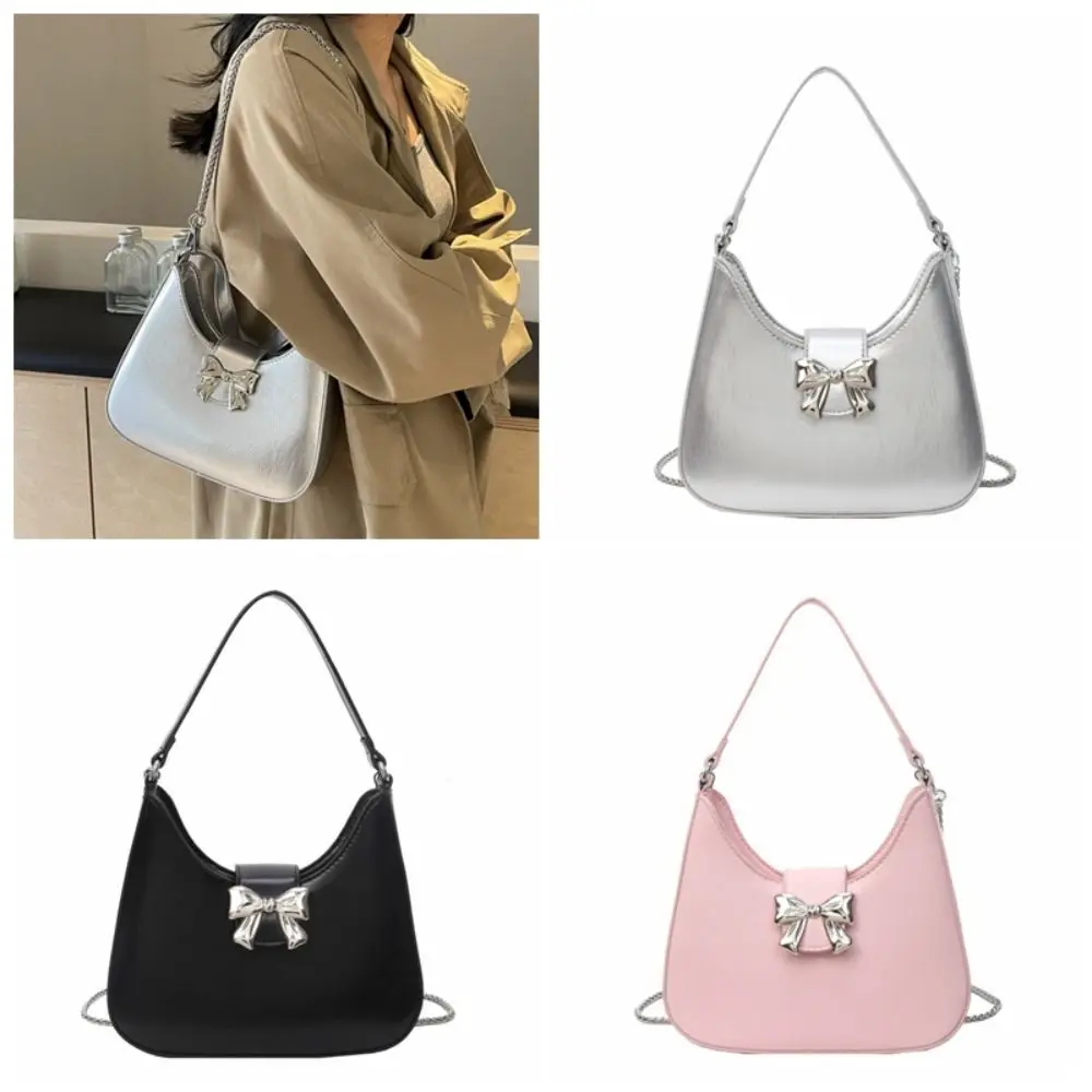 

Y2k Style Bowknot Crossbody Bag PU Leather Bow Metal Buckle Tote Bag Coin Purse Wallet Message Bag Half-moon Handbag Outdoor