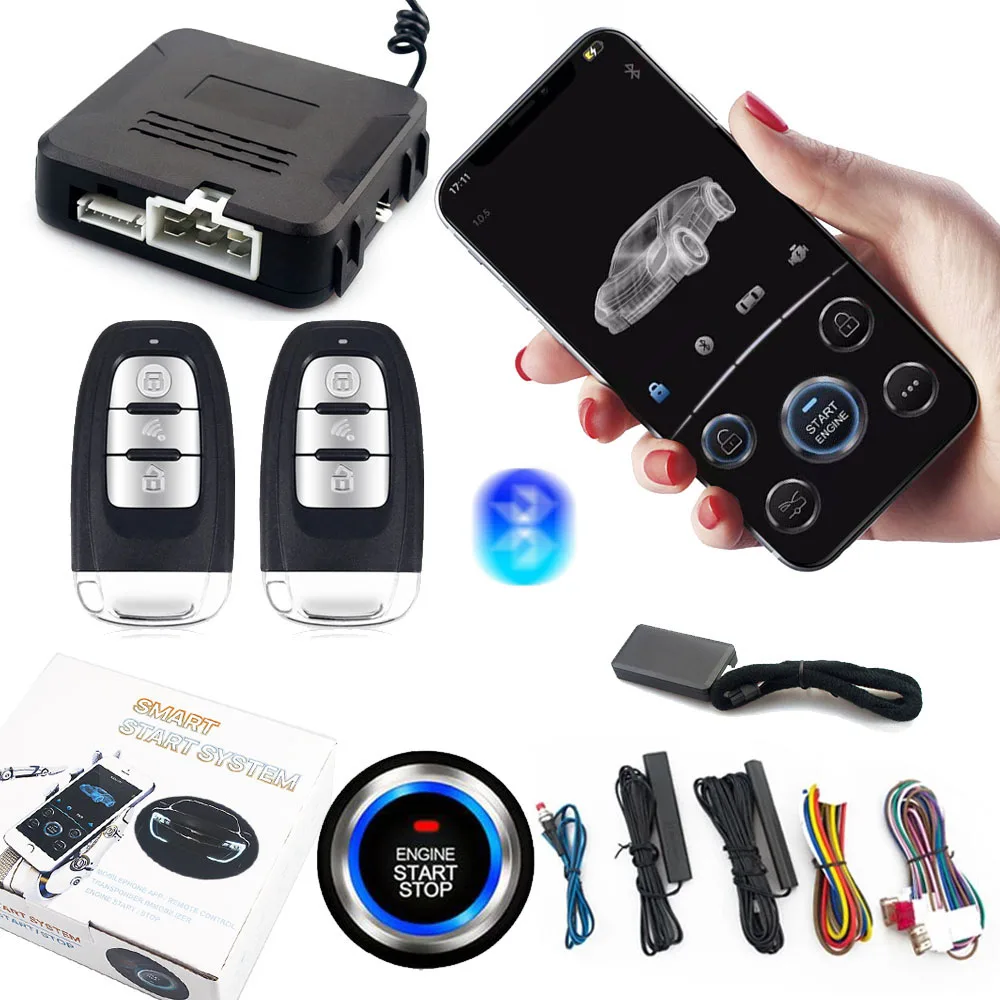 Smart BT Phone APP Control Keyless Entry EnginePush Button Remote Starter/Stop One Way Anti-theft Car Alarm System Security