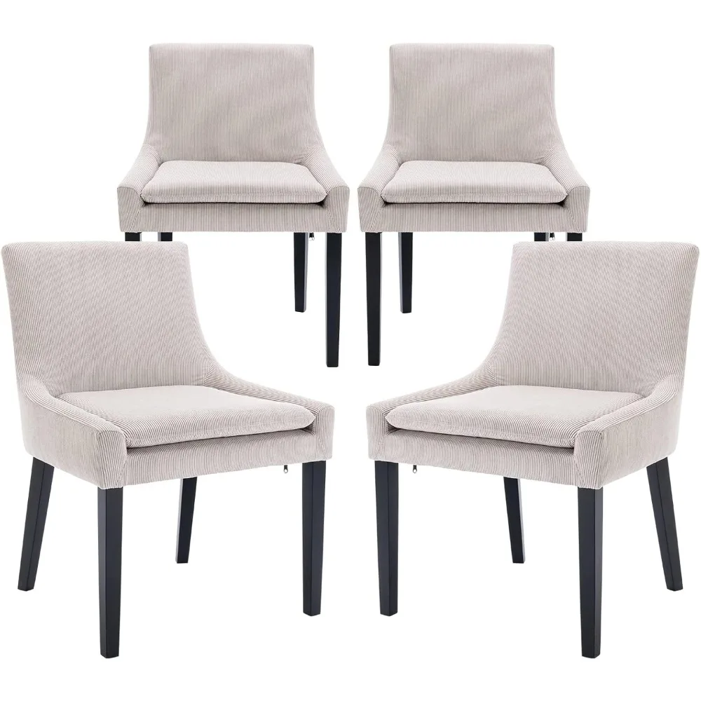 

Modern Dining Chairs Set of 4, Upholstered Corduroy Accent Side Leisure Chairs with Mid Back and Wood Legs