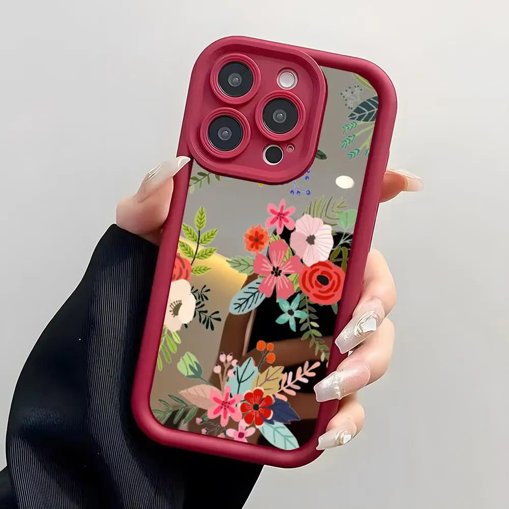 Peony Rose Painting Lotus Phone Case Sky Eye Mirror Phone Case For Iphone 16 12 MAX 13 15 Mini 11 Pro X MAX 14 Plus XS Cover