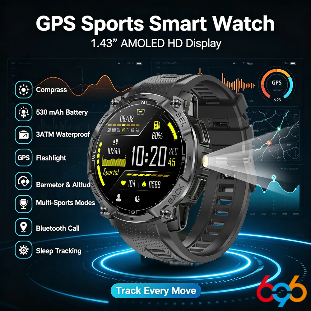 Smartwatch Watches For Women With Gps - New Flashlight BT Call Health Monitor