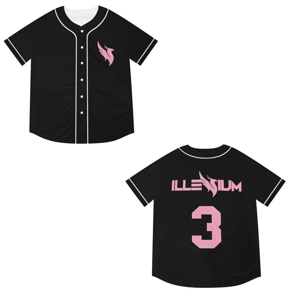 

ILLENIUM Concert Site EDM Personalized Streetwear Harajuku Thin button Baseball uniform Men/Women customizable Color17