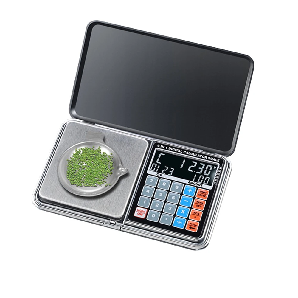 Multi-Function 6 in 1 Precise Digital Scales 500g0.01/1000g 0.1 Electronic Counting Pricing Weight Balance Temp Calculator Clock