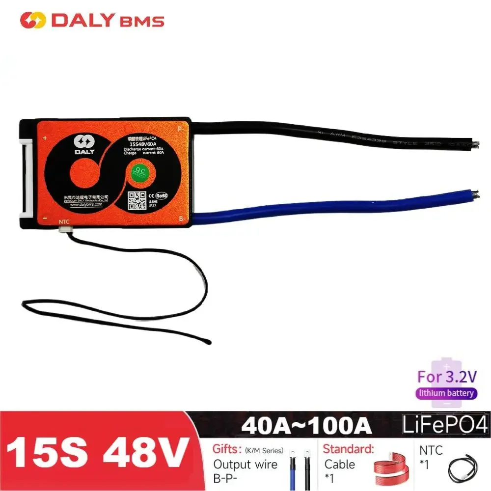 DALY 15S 48V LiFePO4 BMS 40A 60A 100A Balanced Board NTC Protection Used For 48V LiFePO4 Battery Solar Storage E-bike Segway PCB