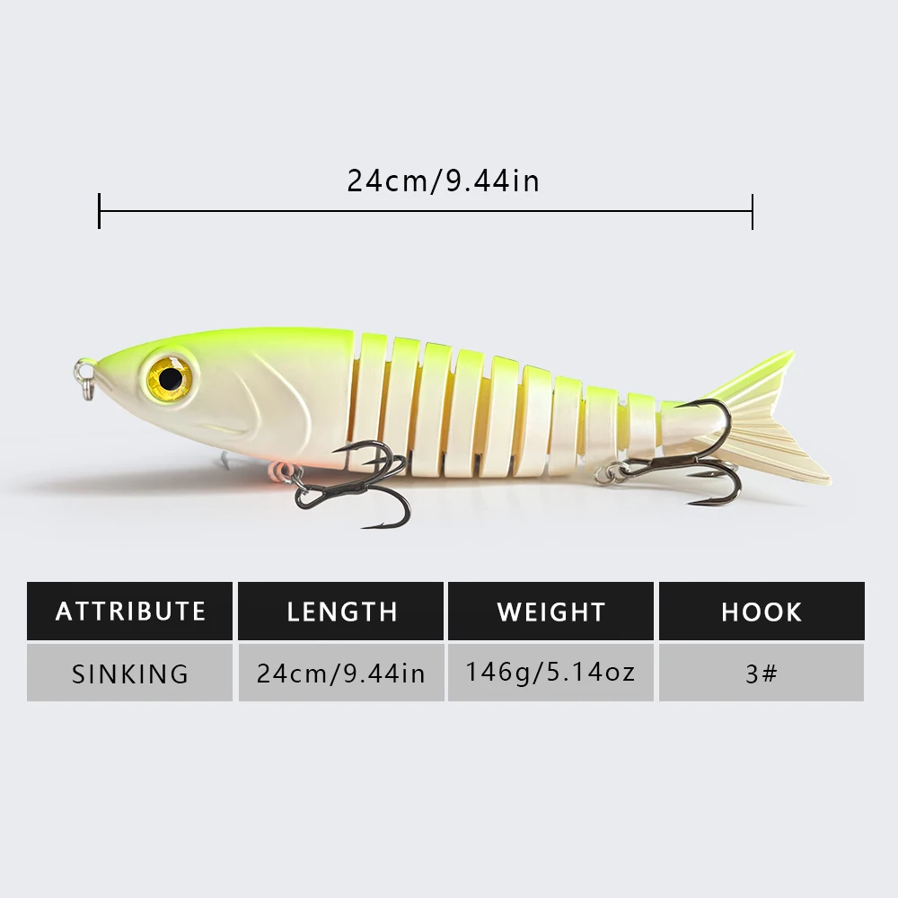 LUHANGT 240mm Angelköder Madness Swimbait Großer Köder Meeresangeln Harter Köder 11-teilig Riesiger Mehrteiliger Köder – Detail 6