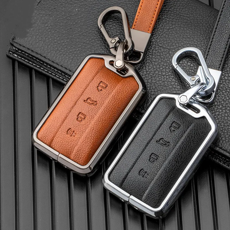 Zinc Alloy Leather Car Remote Key Case Protector Cover Fob Holder for Tank 300 500 2021 2022 Great Wall Car key Shell Keychain