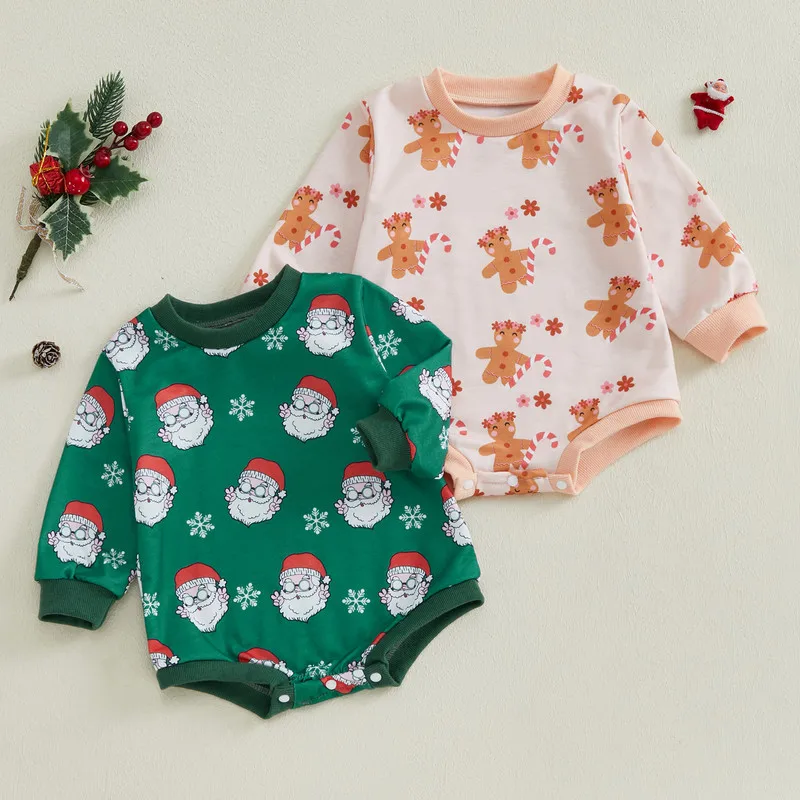 

0 to 18 Months Christmas Baby Boy Girl Bodysuit Santa Claus Crew Neck Long Sleeve Sweatshirt Jumpsuit Baby Clothing