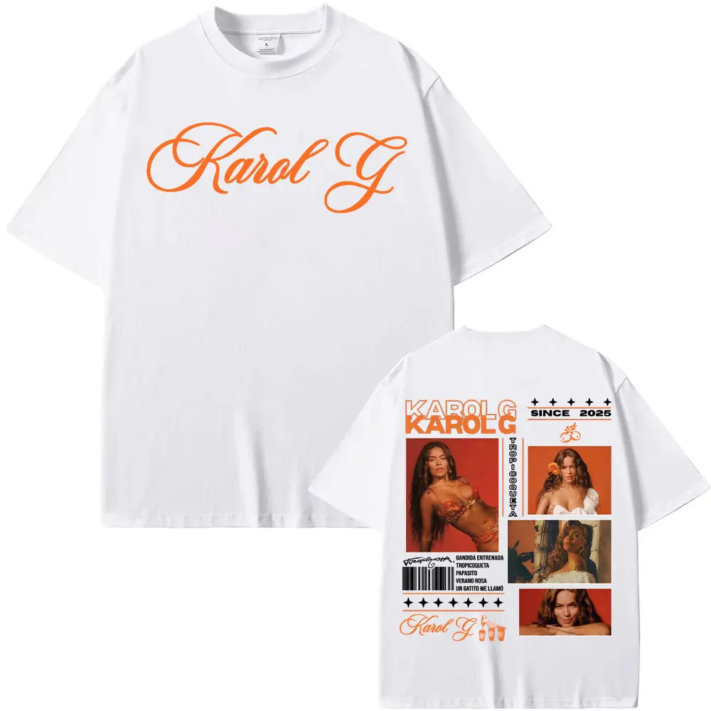 Karol G Tropicoqueta 2025 الصيف ألبوم جديد ميرش 100% القطن تي شيرت مطبوع المرأة شارع العليا الهيب هوب خمر بلايز عادية Y2K