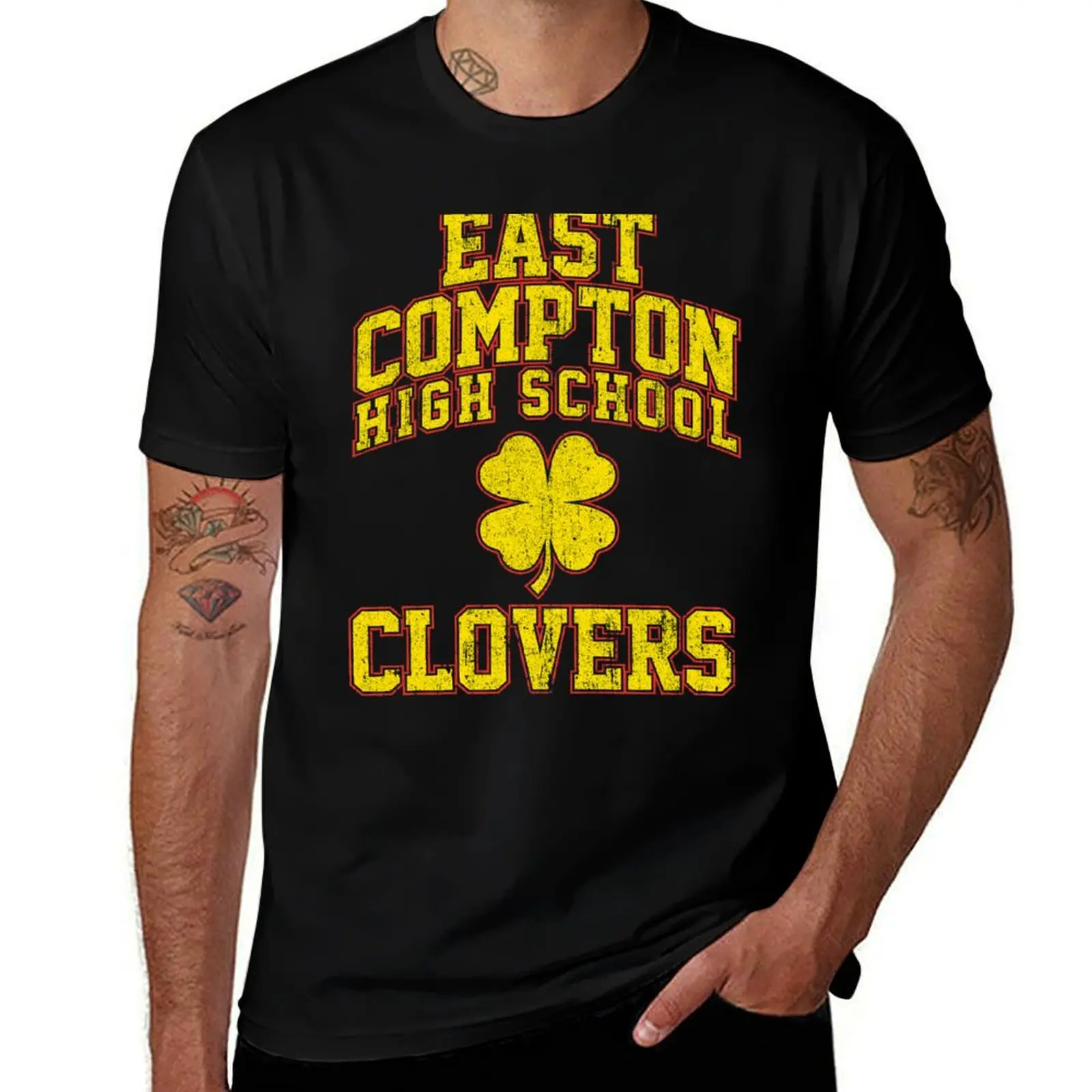 

man for for cotton School T-Shirt Clovers t shirts East vintage man t shirts soft graphic Compton High