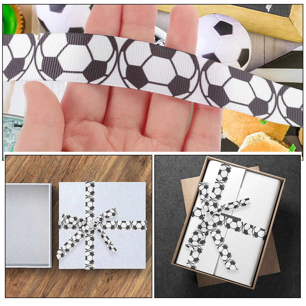 

2pcs Football Decorative Ribbon 22mm Wide 4.5m Long Cloth Material Gift Wrapping Ribbon Sports Printed Soccer Elegant Design