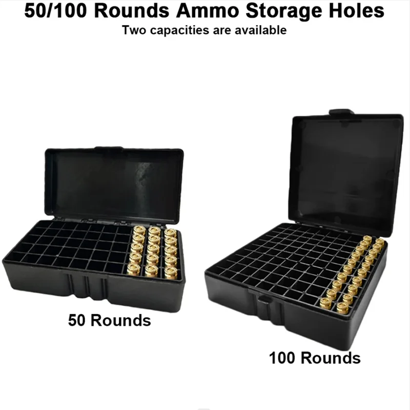 50/100 Rounds Tactical Bullet Box 9mm/.223/.38Super Pistol Rifle Ammo Carry Storage Box Flip-Top proiettili Case accessorio da caccia