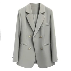 Blazer grigi da donna OL Solid doppiopetto manica intera bottoni in metallo a cuore elegante soprabito da donna capispalla femminile top 2023