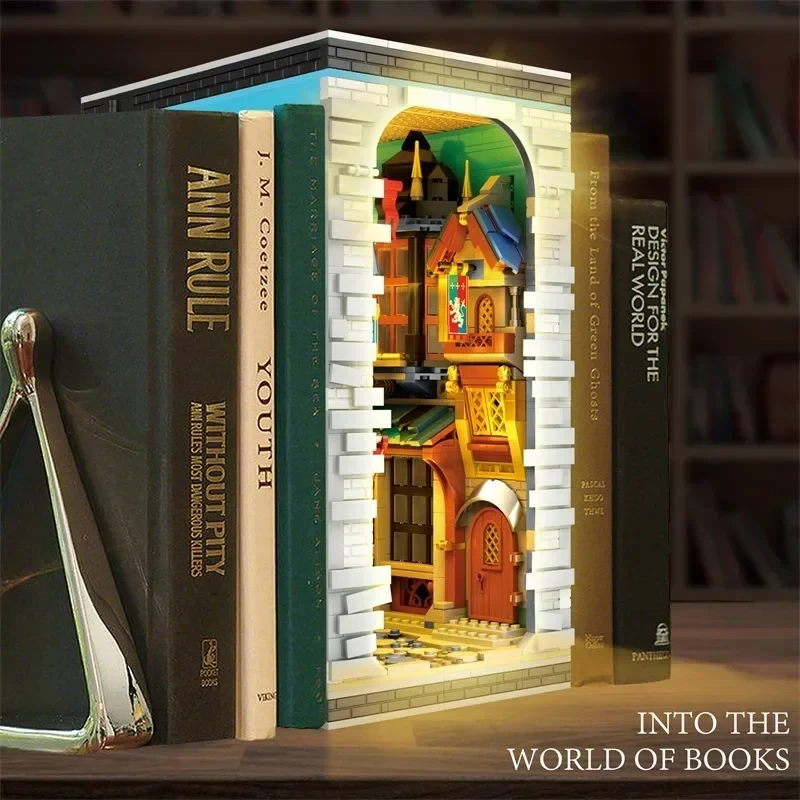 2922 قطعة بازار القرون الوسطى اللبنات مجموعة مصباح ليد عدة كتاب السوق نموذج الطوب مكتب الديكور لعبة للأطفال هدايا عيد #5